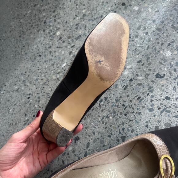 Life Stride Women’s 8 Pumps Black Taupe Buckle Heels Vintage - Picture 3 of 3